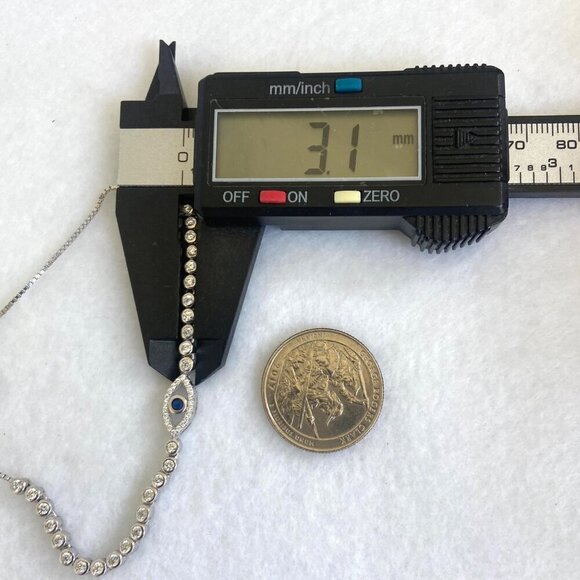 Sterling Silver 925 Blue Topaz & CZ Evil Eye Adjustable Bolo Tennis Bracelet - Picture 16 of 16